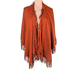 Coldwater Creek One Size Rust Orange Fringed Sweater Shawl Wrap Cardigan Western
